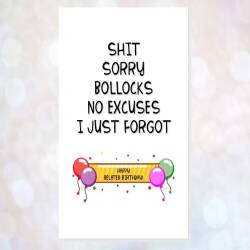 rude belated birthday card, funny card, offensive card, obscene card, card for best friend, sorry, sh*t, b*llocks, no excuses I just forgot