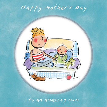 Holy Mackerel Mothers Day amazing mum, a Rosie Brooks Mother's Day/Mothering Sunday card for Mum, 15cm square, printed in the UK on board from sustainable sources