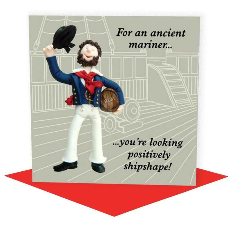 Ancient mariner themed birthday card - designed by Erica Sturla - 15cm square and blank inside, made in the UK