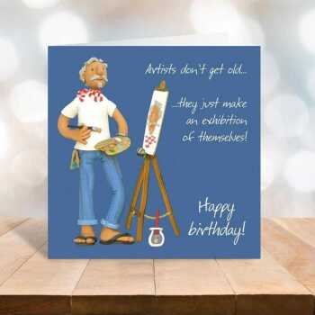 Male artist birthday card for him - designed by Erica Sturla - 15cm square and blank inside, made in the UK