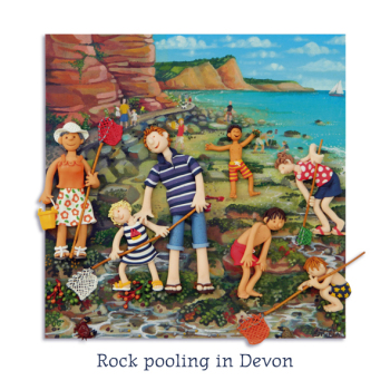 Rockpooling in Devon, a 150mm square Devon themed card by artist Erica Sturla, blank inside for your message