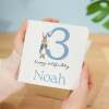 Personalised Boys 3rd Birthday Card For Boy Featuring A Cute Bunny In Blue Custom Third Birthday Gift - Square (5.5x5.5) / Blank Inside