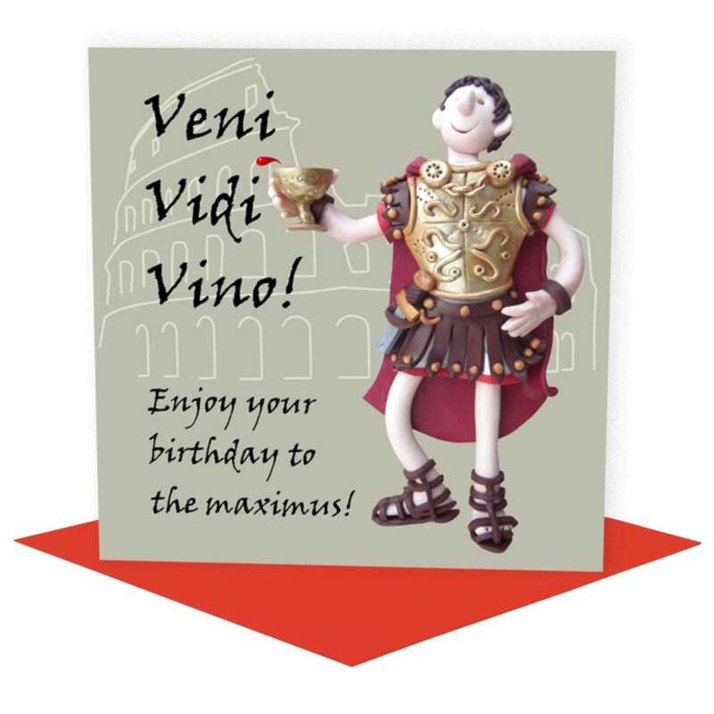 Veni vidi vino, funny historical birthday card - designed by Erica Sturla - 15cm square and blank inside, made in the UK
