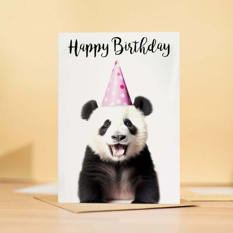 Birthday Card For Him or Her Fun Birthday Card of A Panda Happy Birthday Card For Mum, Dad, Sister Brother - Large (5x7) / Blank Message