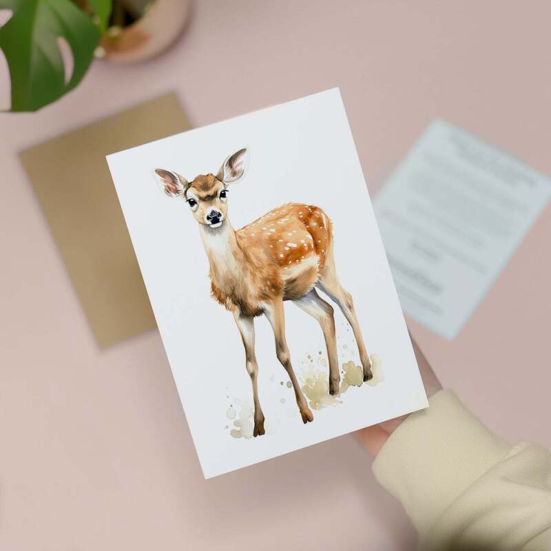 Deer Notelet Card For Anyone Any Occasion Card For Her or For Him 5x7, A6 Card For Birthday or Easter Card Thank You Card Wildlife - Large (5x7) / Blank Message