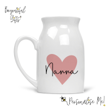 Personalised Ceramic Milk Jug/Small Vase - Pink Heart with Name