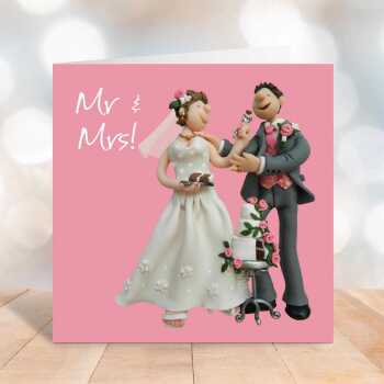 Mr and Mrs romantic wedding card for a couple - designed by Erica Sturla - 15cm square and blank inside, made in the UK