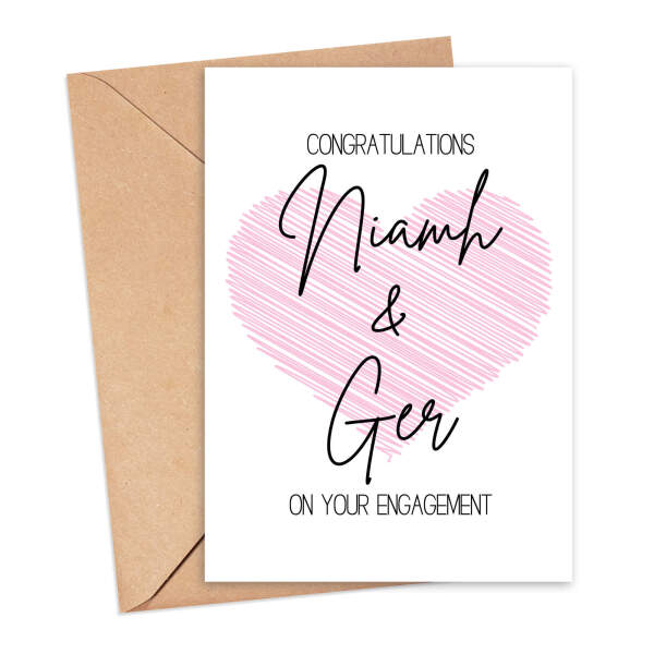 Personalised Engagement Card - Congratulations on Your Engagement Scribble Heart - Small (A6)