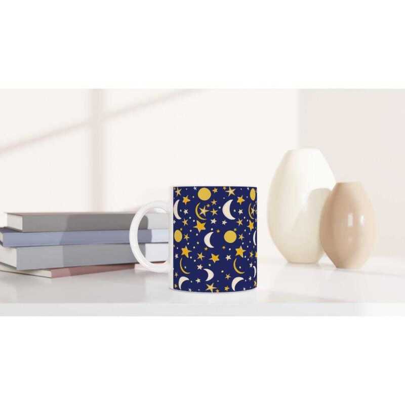Scattered Sun Moon and Stars Mug - Ceramic White