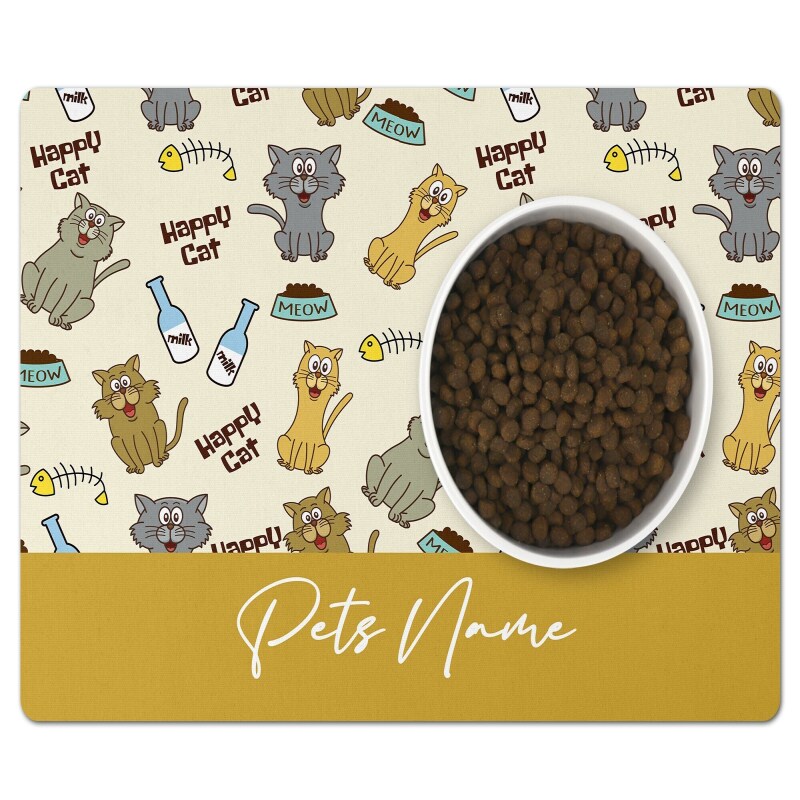 Cat Bowl Mat, Personalised Pet Bowl Mat, Customised Bowl Mat, Cat Food Mat, Puppy Bowl Mat, Cat Kitten Mat, Cat Mat Gift, Cat Lover Gift Mat - Aqua