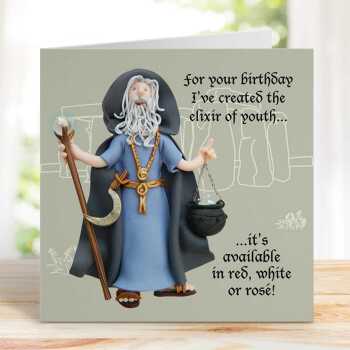 Elixir of youth - druid themed birthday card - designed by Erica Sturla - 15cm square and blank inside, made in the UK