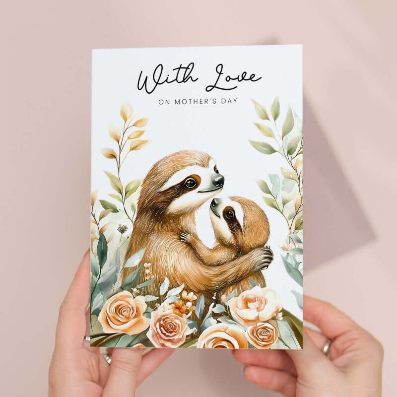Mother's Day Card Cute Sloth Illustration For Wildlife Lover Pretty Mother's Day Card For Mum - Portrait (5x7) / Blank Inside