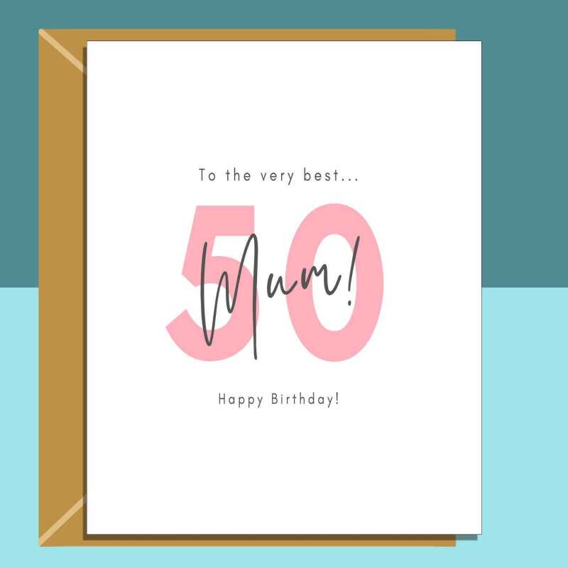 50th Birthday Card for Mum - Inside can be personalised - 50 years old - Mom. - Blank inside - Small