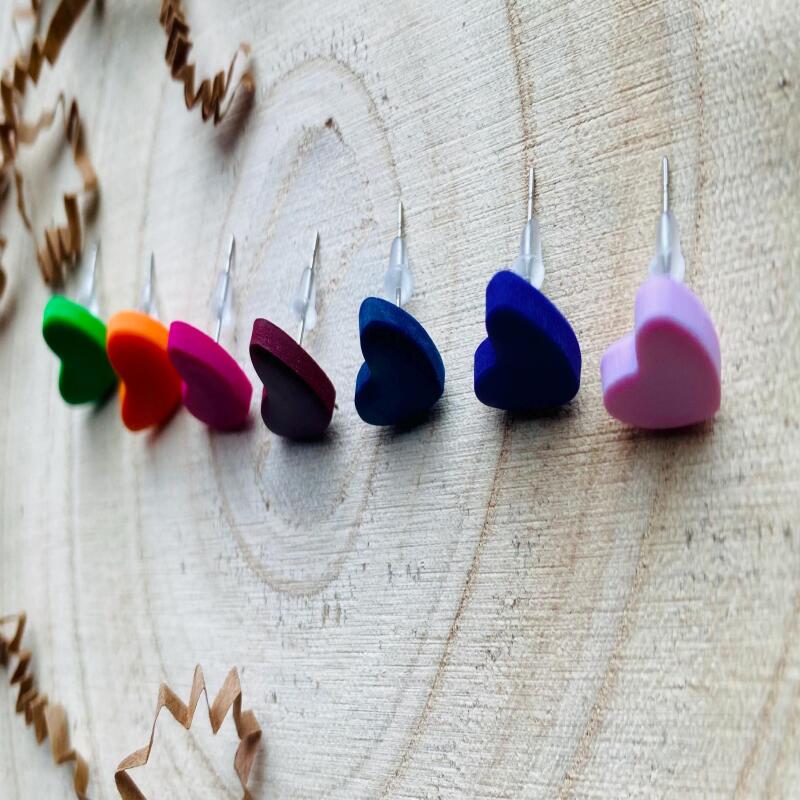 Handmade Colorful Polymer Clay Heart Stud Earrings, Hypoallergenic