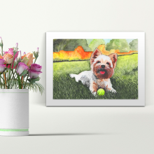 Dog with Ball - A4 Print - Mounted