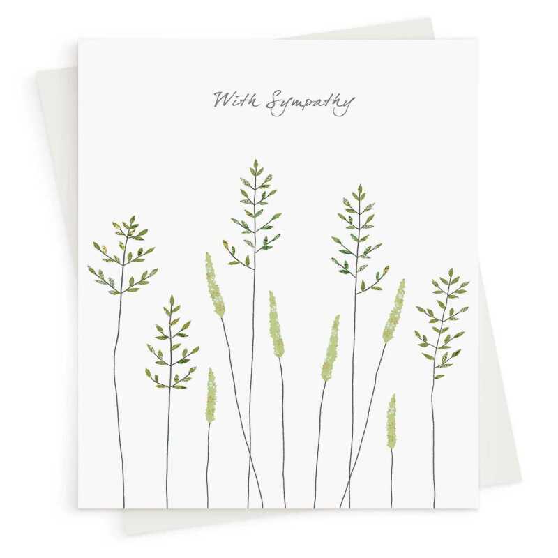 With Sympathy mixed grasses card -  designed by Eloise Hall - 15.7 x 11cm and blank inside, made in the UK