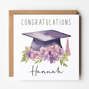 Personalised Graduation Card - Purple Floral Graduation Cap