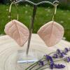 Pastel Pink Clay Leaf Earrings: Boho Nature Jewelry - silver