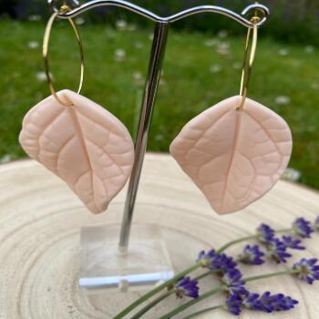 Pastel Pink Clay Leaf Earrings: Boho Nature Jewelry