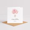 Personalised Birthday Card Pink Heart Balloons Handmade Custom Name Greeting - Smooth No Message - Kraft Brown