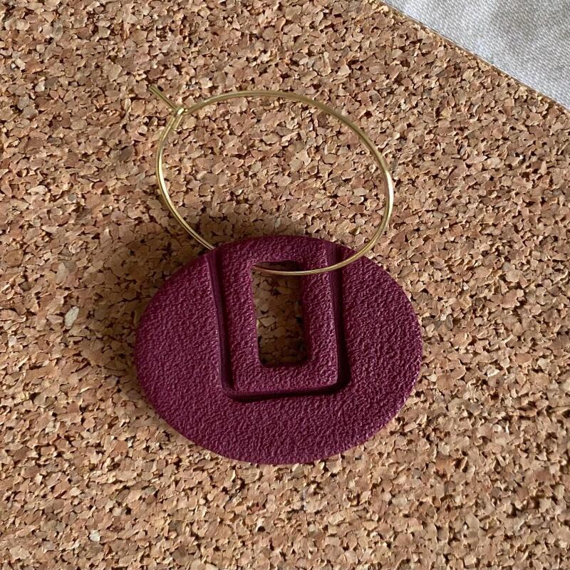 Handmade Burgundy Polymer Clay Earrings | Gold Hoop, Lightweight Jewelry - silver