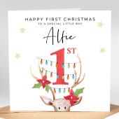 Personalised Children's First Christmas Card - Reindeer Watercolour Number - 1st Christmas Card for Child - Kids Christmas Gift First Xmas