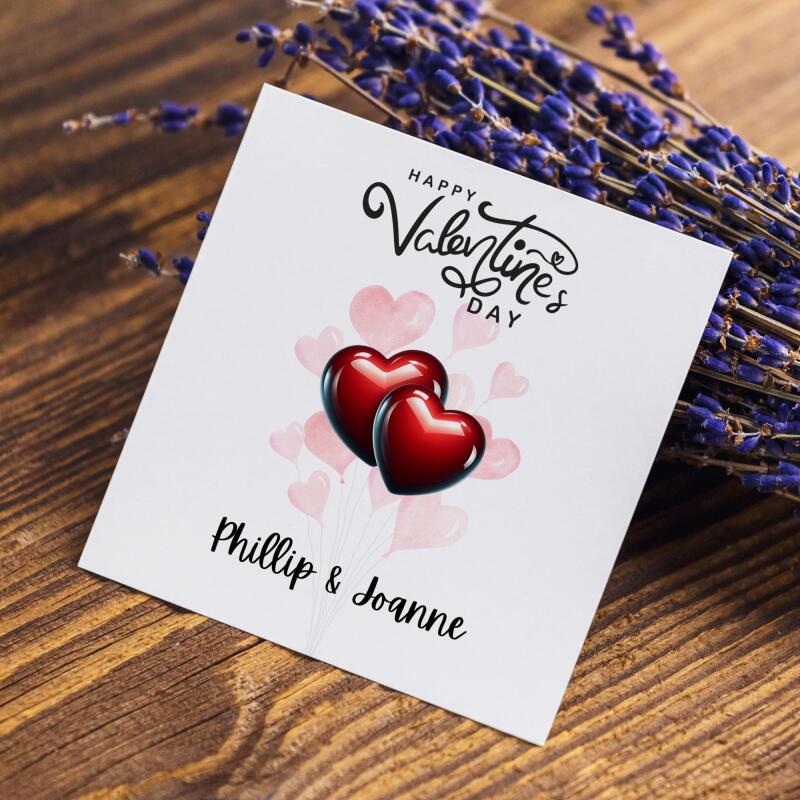Custom Valentines Day Card Romantic Hearts, for Couples Anniversary Balloon Design - Smooth No Message - Kraft Brown