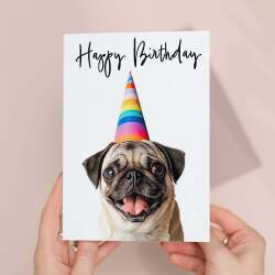 Birthday Card For Her Card For Friend Mum or Sister Birthday Card For Him Brother Dad Happy Birthday Card of Pug Dog Fun Birthday Card