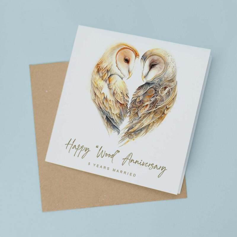 5th Anniversary Card Wood Anniversary 5 Year Anniversary Card For Husband Owl Anniversary Card For Wife Five Year Anniversary Card - Square (5.5x5.5) / Blank Inside