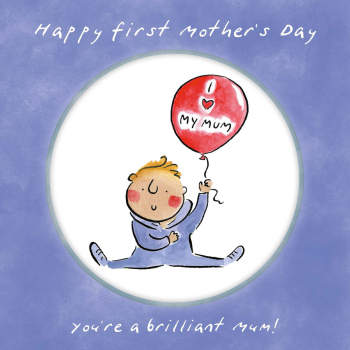 Holy Mackerel First Mothers Day brilliant mum, a Rosie Brooks Mother's Day/Mothering Sunday card for Mum, 15cm square, printed in the UK on board from sustainable sources
