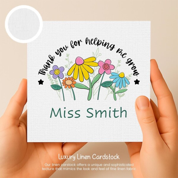 Personalised Thank You Teacher Card - Thank You For Helping Me Grow - Standard Smooth Card