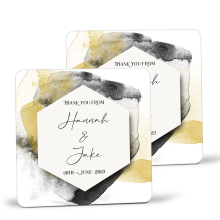 Wedding Favour Coaster For Guests - Black & Gold Splash