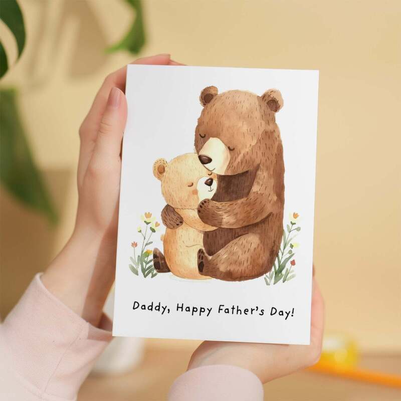 Father's Day Card For Daddy Cute Bear and Cub Illustration Father's Day Card For Dad Father's Day Gift From Child - Large (5x7) / Blank Message