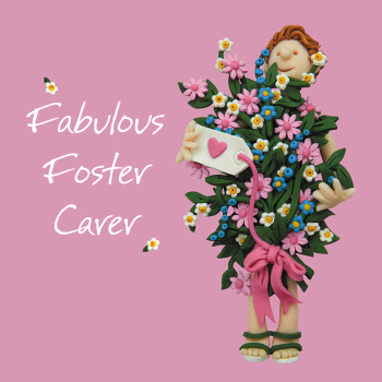 Holy Mackerel Fabulous foster carer (female), an Erica Sturla greetings card, suitable for birthday, thank you etc. 15cm square and blank inside, designed & printed in the UK