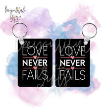 Love Never Fails High Gloss Rectangular Wooden Key Ring