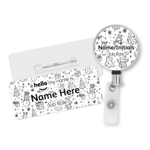 #hello my name is... Name Badge & Metal ID Reel - Christmas Doodles Background