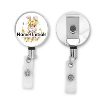 Personalised Metal ID Reel - Floral Easter Bunny