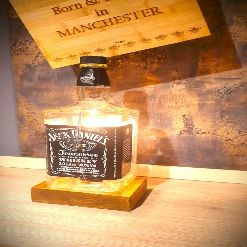 The 3-liter JD Original Clock-Lamp with a block base -Man/She Cave - Fathers/Mothers Day Present