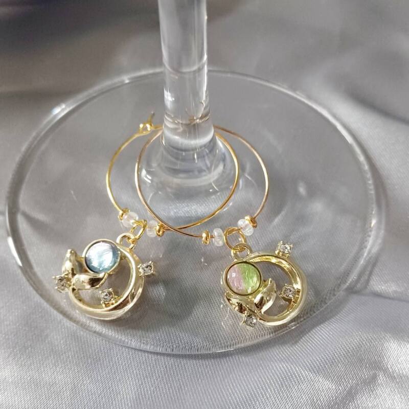 Wine Glass Charms Mermaids in the Moonlight - Silver Tone