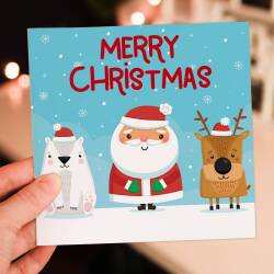 Polar bear, Santa, reindeer Christmas, Holidays, Xmas, festive card for children, kids, babies, grandchildren (Size A6/A5/A4/Square 6x6")