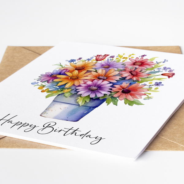 Floral Birthday Cards - Bright Colourful Floral Card - Standard Smooth Card