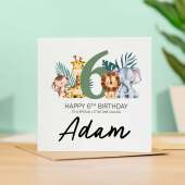 Personalised 6th Birthday Children's Card Jungle Themed Sixth Birthday Card For Boy or Girl Six Years Custom Card