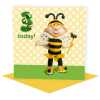 Birthday girl age 3 in a bumblebee costume - child's age birthday - designed by Erica Sturla - 15cm square and blank inside, made in the UK