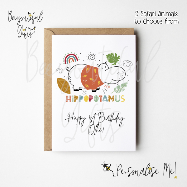 Personalised Birthday Card - Children's Safari Animal - Small (A6)