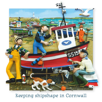 Holy Mackerel Shipshape in Cornwall - a Cornish themed card designed by Erica Sturla - 15cm square and blank inside