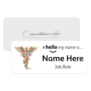 #hello my name is... Name Badge - Retro Floral Caduceus