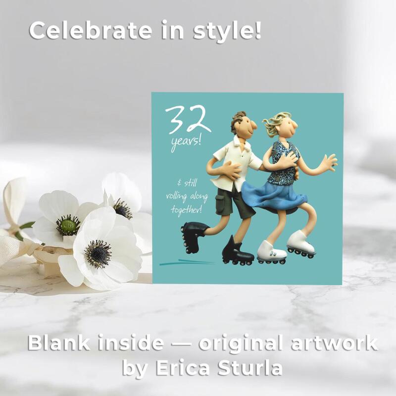 32nd Wedding Anniversary Card - Still Rolling Together - Polymer Clay Art by Erica Sturla - Fun UK