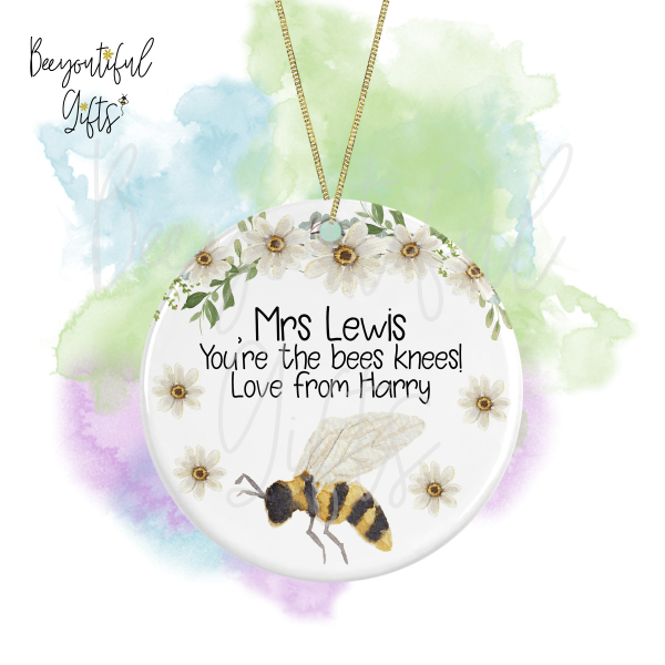 Personalised Teacher Ceramic Decoration - Watercolour You're The Bees Knees