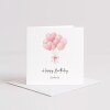 Personalised Birthday Card Pink Heart Balloons Handmade Custom Name Greeting - Smooth No Message - Kraft Brown