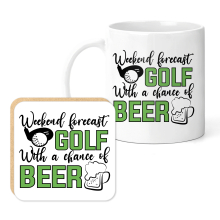 Golf Mug & Coaster Set - Weekend Forecast Golf with a Chance of Beer